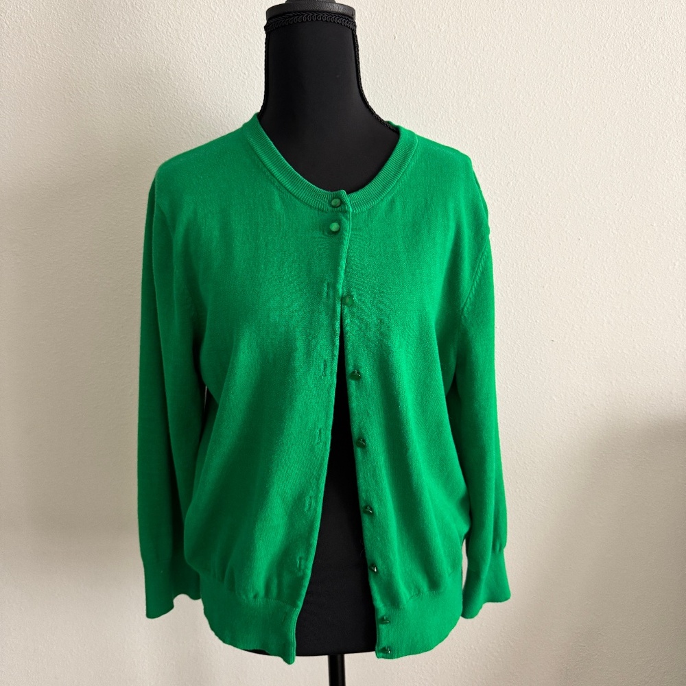 Cable & Gauge Green Button-Front Cardigan Sweater